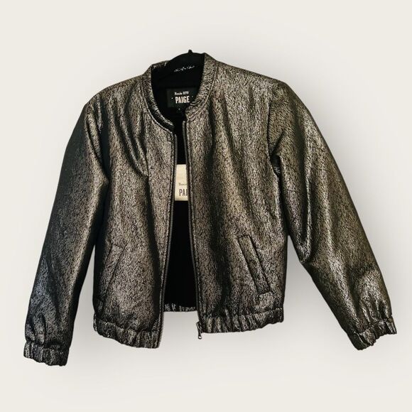 PAIGE ROSIE Grey metallic FLO bomber jacket size S , NWT - Picture 2 of 9